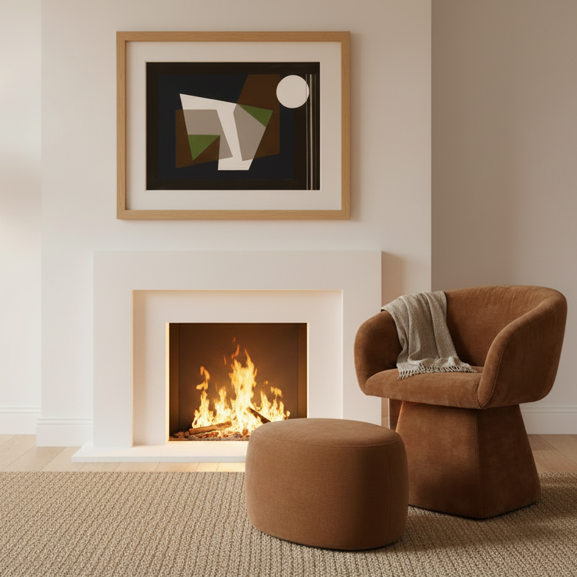 Lipari Ottoman - fireplace with burning fire