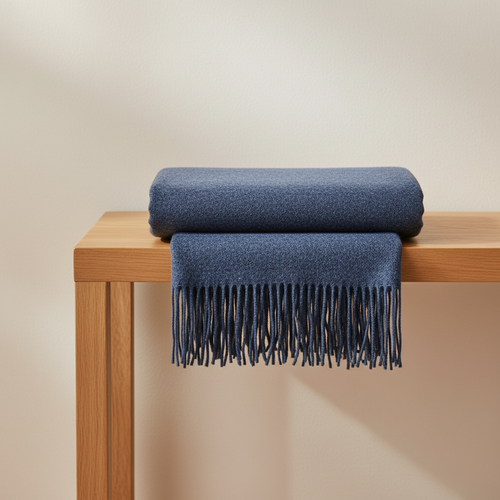 Merino Wool Throw - Ocean folded on display table