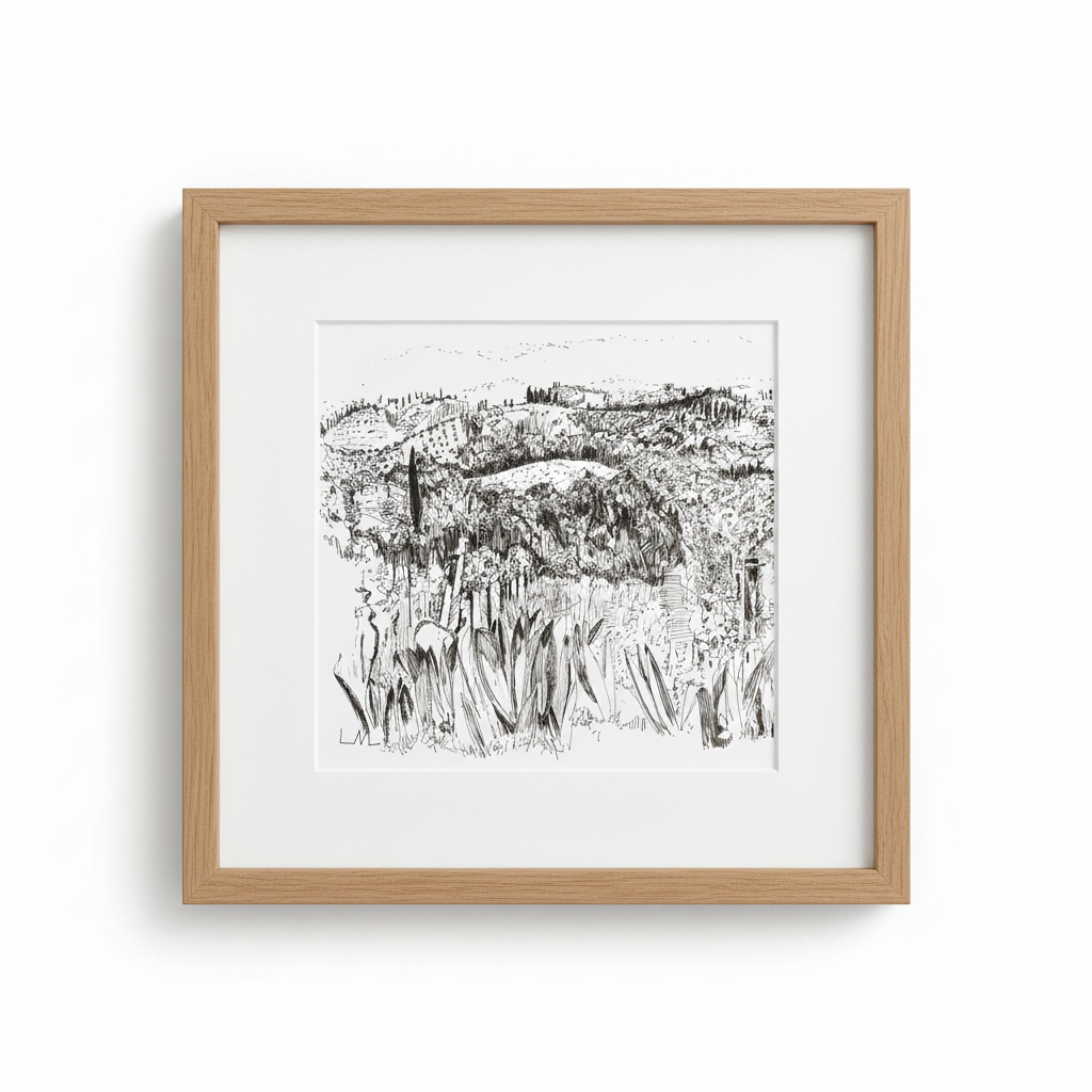 To Monte Amiata — Trimmed border, Single White Mount, Natural Oak Frame